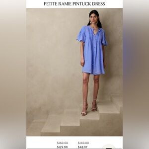 Banana Republic Pintuck ramie dress arctic blue EUC